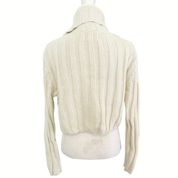 JOA Los Angeles Cream Long Sleeve Funnel Neck Ribbed Wool Crop Sweater Size M - Picture 4 of 7